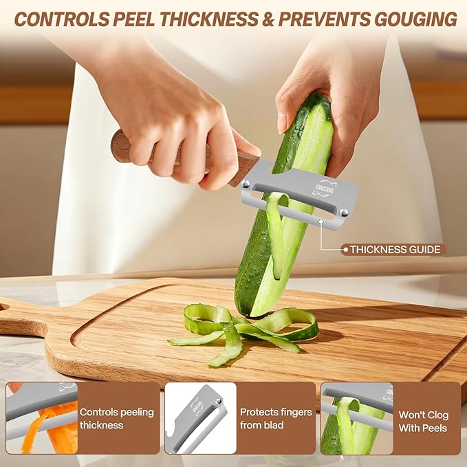Multi-Functional Vegetable Peeler – Comfortable Wooden Handle with Sharp Stainless Steel Blade, Built-in Bottle Opener - Perfect Kitchen Peeler For Veggie, Fruit, Potato, Carrot, Apple - Image 5