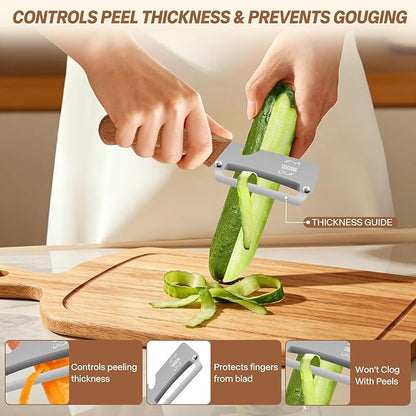 Multi-Functional Vegetable Peeler – Comfortable Wooden Handle with Sharp Stainless Steel Blade, Built-in Bottle Opener - Perfect Kitchen Peeler For Veggie, Fruit, Potato, Carrot, Apple - Image 5