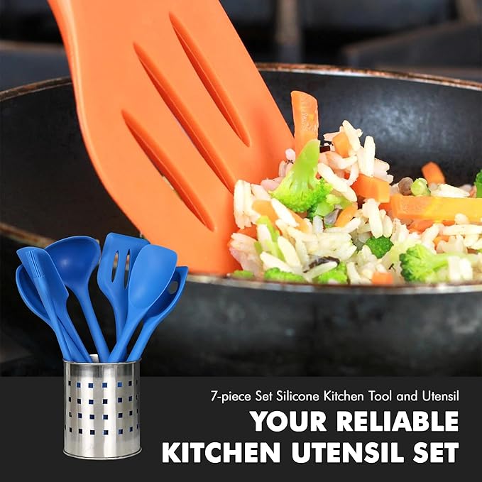 Chef Craft 7 Piece Blue Premium Silicone Kitchen Tool Set (42081) - Image 5