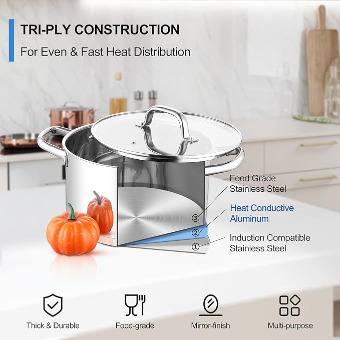 Stainless Steel Stock Pot 4 Quart, Homikit Induction Stockpot with lid for Soup Pasta Sauce Cooking Simmering, Tri-ply Heavy Bottom Compatible with All Stove, Dishwasher Safe - Image 8