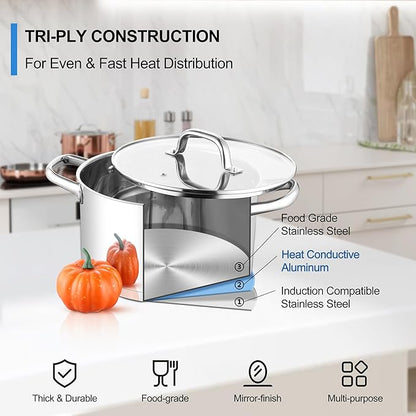 Stainless Steel Stock Pot 4 Quart, Homikit Induction Stockpot with lid for Soup Pasta Sauce Cooking Simmering, Tri-ply Heavy Bottom Compatible with All Stove, Dishwasher Safe - Image 8