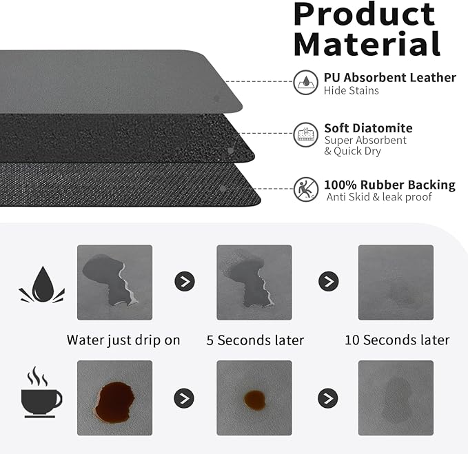 HotLive Coffee Mat - Absorbent Hide Stain Rubber Backed Dish Drying Mat for Kitchen Counter - Bar Mats for Countertops Accessories Fit Under Coffee Maker Espresso Machine - Image 2