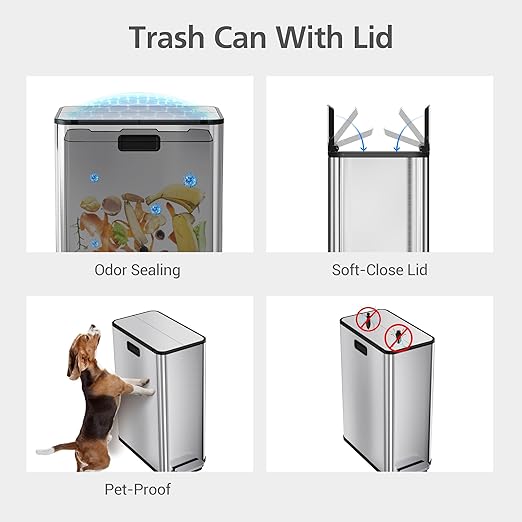 Garvee Kitchen Dual Trash Can, 15 gal Large Recycling Bin Garbage Can with Butterfly Lid, Fingerprint Resistant Stainless Steel Trash Bin for Kitchen, Living Room, Office (2 x 28 L) - Image 3