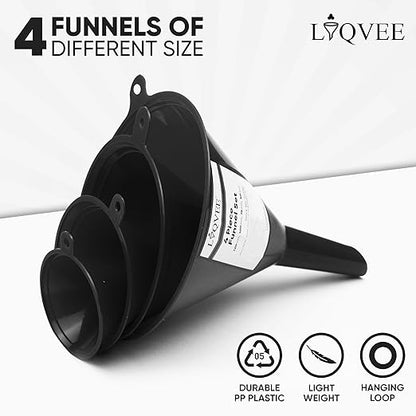 Funnels for Kitchen Use – Black Set in 4 Sizes (122, 101, 76 & 50mm) | Durable, Non-Toxic Food Grade Plastic – Ideal for Filling Bottles, Jars & Containers | Perfect for Kitchen, Garage & Labs - Image 2