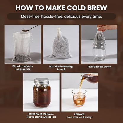 Cold Brew Bags, 120 Count Brew Coffee Filter Bags, 4 * 6 Inch Fine Mesh Drawstring Pouches, Fits Mason Jars & French Press, Ideal for Tea, Herbs & Spices - Image 3