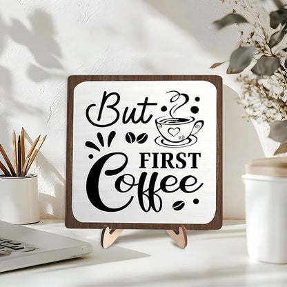 Coffee Bar Sign Plaque, Coffee Bar Accessories,Rustic Farmhouse Cafe Sign for Kitchen Office,Wooden Tabletop Plaque with Stand,Cute Mini Café Bar Decor Gift 5.9x5.9inch - Image 3