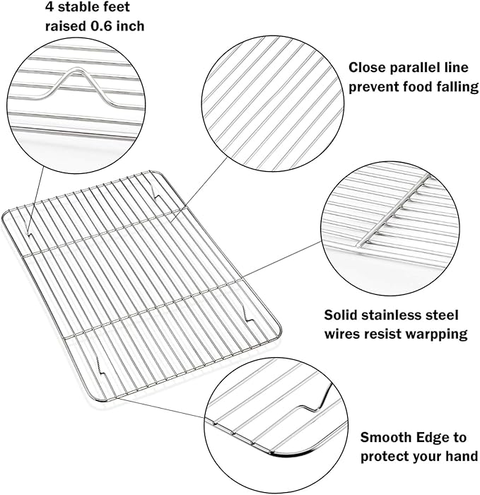 P&P CHEF 16 + 12.5 + 10.4 + 9 Inch Baking Sheet and Rack Set, 8Pcs Stainless Steel Cookie Sheets Oven Baking Pans Trays with Cooling Racks for Cooking, Oven & Dishwasher Safe, Pans with Wire Racks - Image 4
