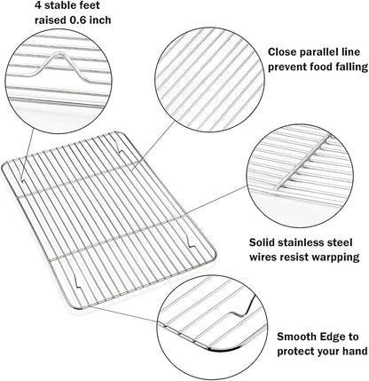 P&P CHEF 16 + 12.5 + 10.4 + 9 Inch Baking Sheet and Rack Set, 8Pcs Stainless Steel Cookie Sheets Oven Baking Pans Trays with Cooling Racks for Cooking, Oven & Dishwasher Safe, Pans with Wire Racks - Image 4