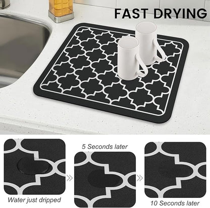 WISELIFE Dish Drying Mat Super Absorbent Drying Mat Large Dish Drying Mats for Kitchen Counter Easy Clean Dish Mat Kitchen Drying Mat15"x 18" Stylish Black - Image 4