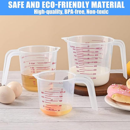 DTDNZKN 3 Pack Measuring Cup Set, Includes 250Ml (1-Cup), 500Ml (2-Cup) and 1000Ml (4-Cup) Plastic Liquid Measuring Cups- Baking, Cooking, Mixing & Measuring Cups, Essential Kitchen Tools - Image 7