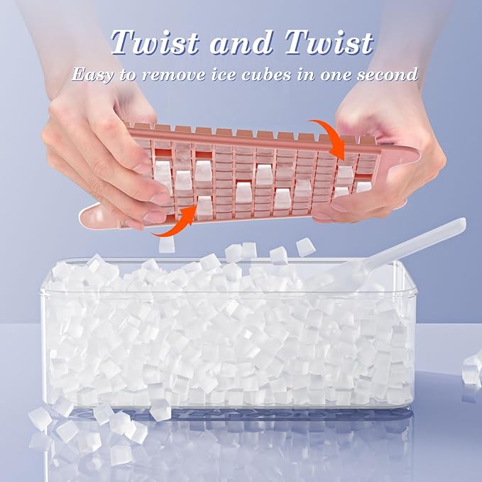 Mini Ice Cube Tray for Freezer: GGUW Nugget Ice Cube Tray with Bin - Crushed Ice Tray Making 4×108 PCS Icecube - Easy Release Iced Maker Trays - Image 4