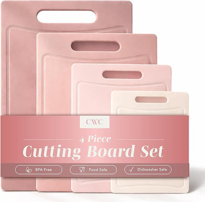COOK WITH COLOR Non-Slip Cutting Board Set – Kitchen Essentials with Easy Grip Handle for Meat, Veggies, and Fruits, 4 Cutting Boards, Pink by CookwithColor