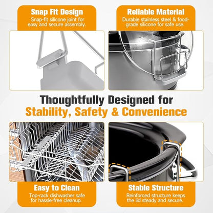 SOPHICO Slow Cooker Lid Holder for Cooking, Hand Free Pot Lid Organizer, Stainless Steel Rack with Silicone Sink, Fits Most Slow Cookers, Keeps Countertop No Mess (Grey, 2 Pack) - Image 4