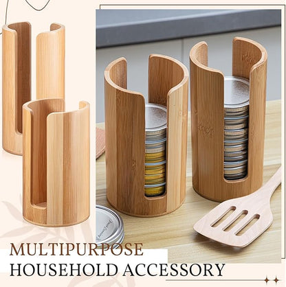 Suclain 2 Pcs Mason Jar Lid Organizer Bamboo Vertical Mason Jar Lid Storage Accessories Tumbler Lids Holder Cup Lids Organizer for Home Kitchen Countertop Cupboard(Wide Mouth & Regular Mouth) - Image 6
