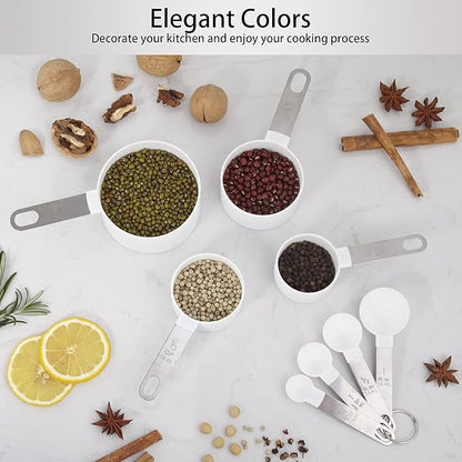 Measuring Cups and Spoons Set of Huygens Kitchen Gadgets 10 Pieces, Stackable Stainless Steel Handle Measuring Cups for Measuring Dry and Liquid Ingredient (White) - Image 6