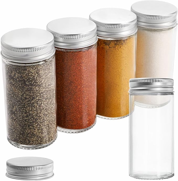 Tebery 30 Pack Round Spice Bottles Jars with Silver Lids, 3oz Empty Glass Spice Containers Shakers Complete Organizer Set Includes Shaker Lids, Wide Funnel, Labels and Cleaning Brush - Image 3