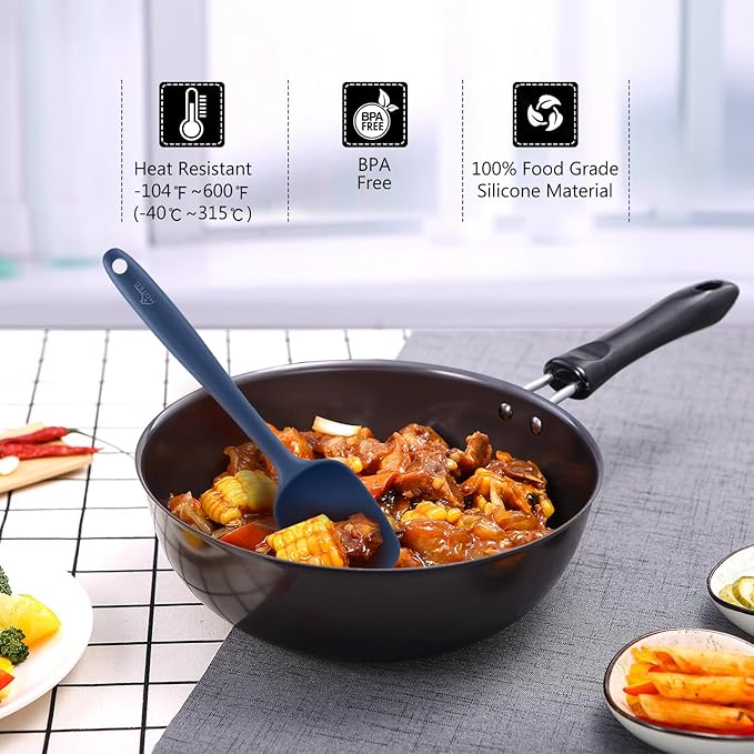 HOTEC Heat Resistant 600℉ BPA-Free Silicone Rubber Spatula Set for Baking, Cooking, and Mixing Non Stick Dishwasher Safe, Neutral Set of 5 - Image 4