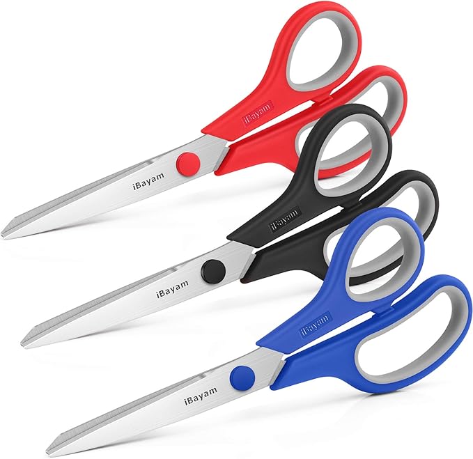 Scissors, iBayam 8" All Purpose Scissors Bulk 3-Pack, Ultra Sharp 2.5mm Thick Blade Shears Comfort-Grip for Office Desk Accessories Sewing Fabric Home Craft School Supplies, Right/Left Handed - Image 2