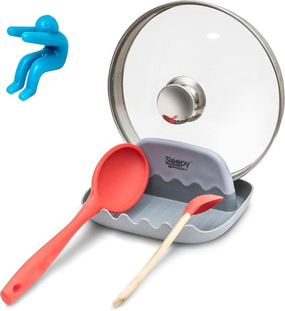 Spoon Rest for Kitchen Counter – Pot Lid Holder and Spoon Holder – Multipurpose Gadget Keeps Countertops Clean - Bonus Lid Lifter
