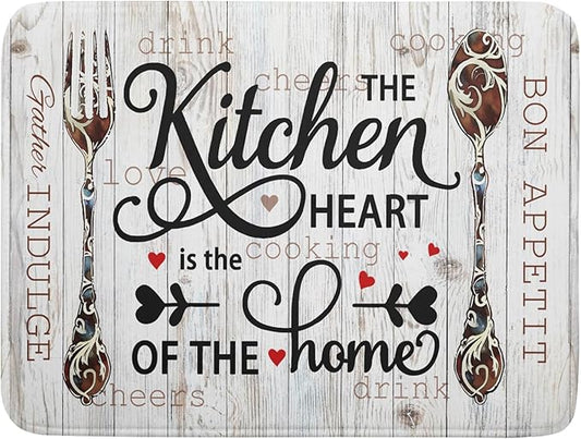 Giwawa 18"x24" Dish Drying Mat The Kitchen is The Heart of The Home- Knife Fork Cutlery Dish Drainer Mats- Rustic Wood Board Reversible Microfiber Dish Drying Pad for Kitchen Countertop Decor