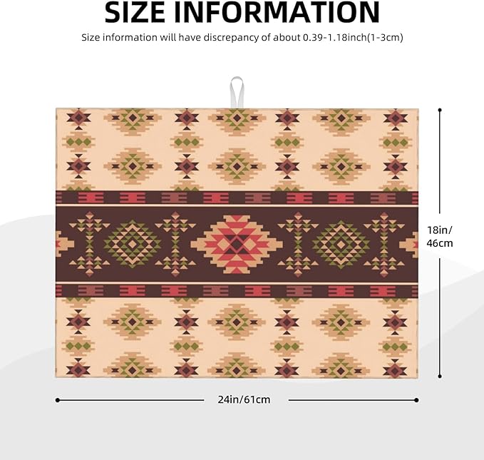 American Aztec Dish Drying Mat Traditional Ethnic Style Design Geometric Drying Rack Pad Countertop Dishes Ultra Absorbent Microfiber Kitchen Counter Mat 18x24 Inch