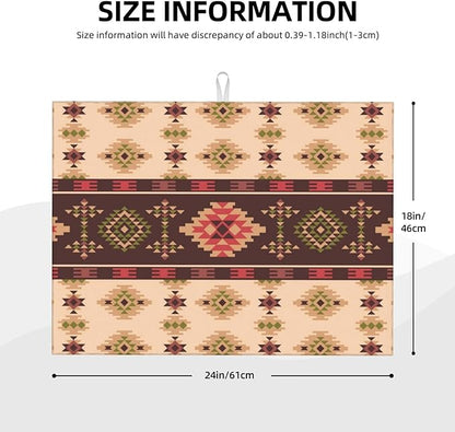 American Aztec Dish Drying Mat Traditional Ethnic Style Design Geometric Drying Rack Pad Countertop Dishes Ultra Absorbent Microfiber Kitchen Counter Mat 18x24 Inch