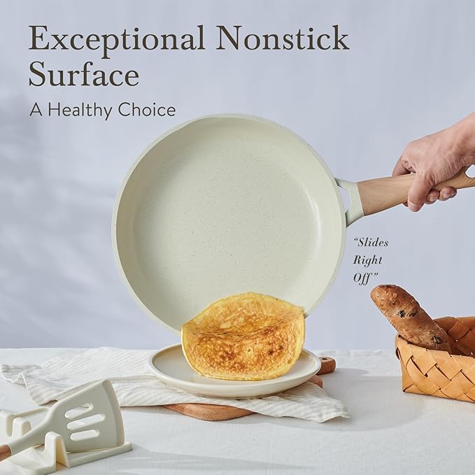 22 Pcs Pots and Pans Set Non Stick Non-Toxic Ceramic Kitchen Cookware Sets Nonstick Pot&Pan With Lid Cream White Granite Induction Compatible with Glass Lids Crepe - Image 3