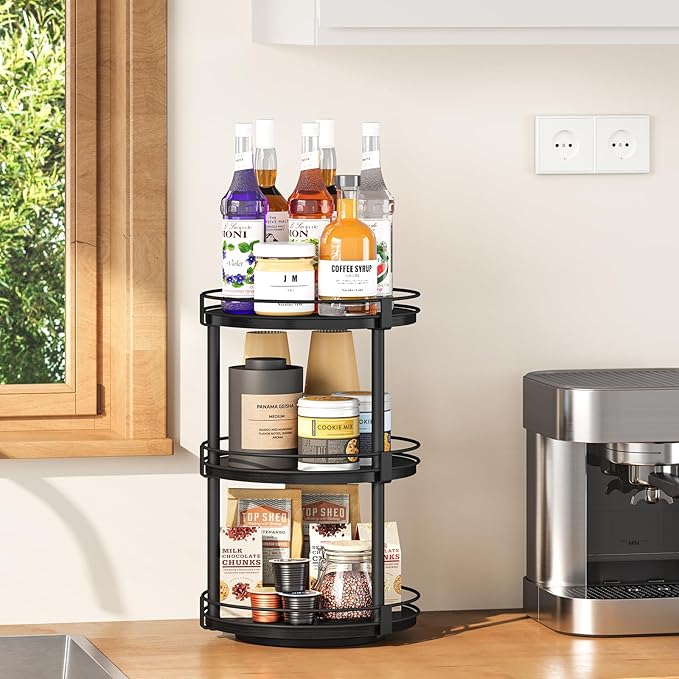 Snughome Lazy Susan Organizer, 3 Tier Rotating Spice Rack for Countertop, Turntable Lazy Susan Kitchen Countertop Organizer, 10.2" x 10.2" x 18.5", Black - Image 8