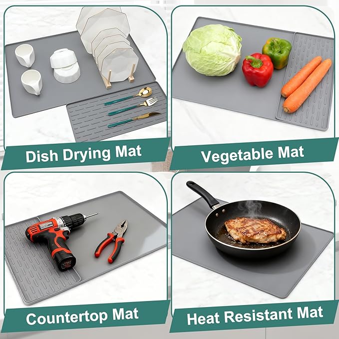 Silicone Coffee Mat, 24"X16" Heat-Resistant,Eco-friendly,Hygienic Drying Pad,Leak-Proof and Non-Slip,Removable Silicone Mat with Concave and Convex Design,（Gray 24X16） - Image 5