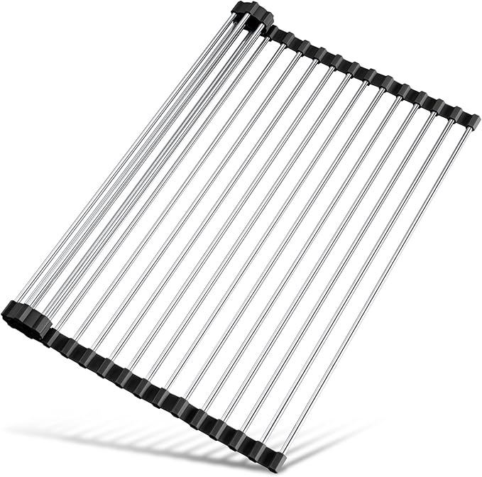Tomorotec 21" x 15.5" Roll Up Dish Drying Rack Over Sink Drying Rack Sink Cover Kitchen Sink Accessories Gadget Multipurpose Organizer Foldable Stainless Steel Drainer by Tomorotec