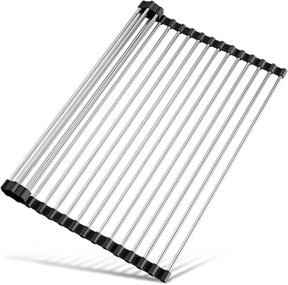 Tomorotec 17.7" x 15.5" Roll Up Dish Drying Rack Over Sink Drying Rack Sink Cover Kitchen Sink Accessories Gadget Multipurpose Organizer Foldable Stainless Steel Drainer by Tomorotec