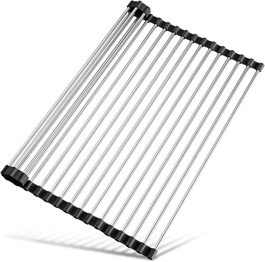 Tomorotec 17.7" x 15.5" Roll Up Dish Drying Rack Over Sink Drying Rack Sink Cover Kitchen Sink Accessories Gadget Multipurpose Organizer Foldable Stainless Steel Drainer by Tomorotec