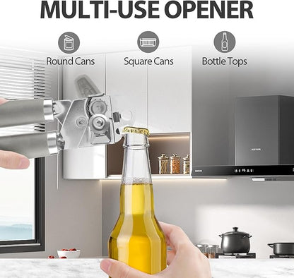 Safring Can Opener Manual, Heavy Duty Handheld Strong Can Opener with Soft Touch Handle, Sharp Blade Smooth Edge, Can Openers with Multifunctional Bottle Opener, Gray - Image 5