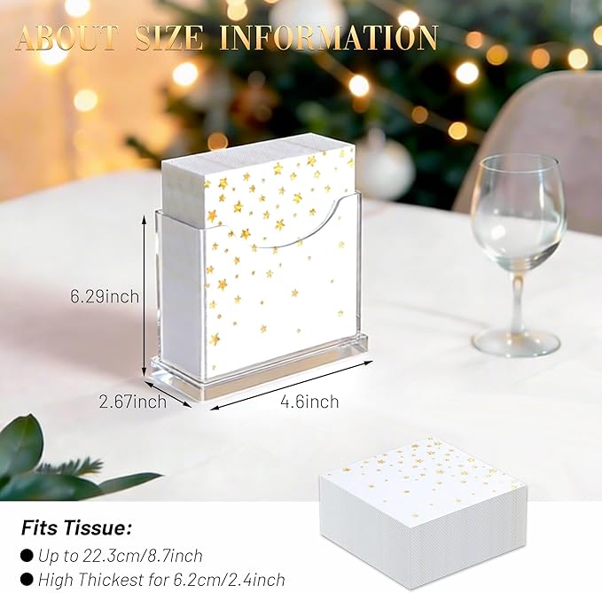 Cocktail Napkin Holder Table - for 5 x 5 Inches Napkin, Clear Upright Small Paper Napkins Holders for Party Kitchen Dinner Home Bar Decorative