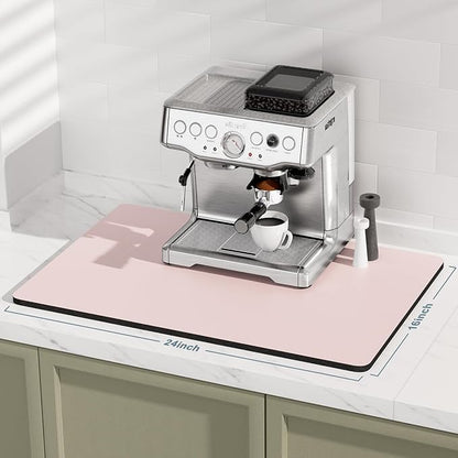 Rnivvi Coffee Mat, 16" x 24" Coffee Bar Mats for Espresso Machine Station Accessories and Organizer, Hide Stain Rubber Backed Absorbent Dish Drying Pad for Kitchen Counter, Cute Bar Decor Pad, Pink - Image 2