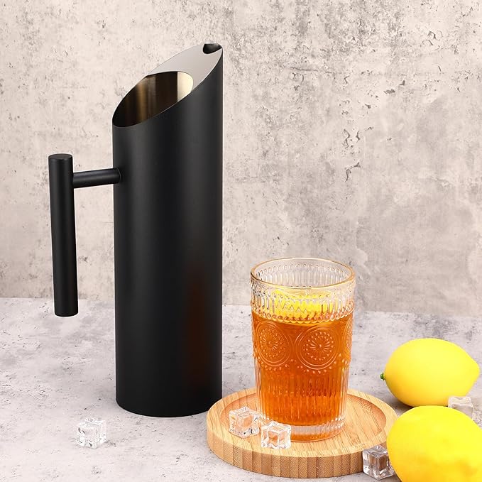 Funnymoom 3 Pack 53oz/1.5l Stainless Steel Water Pitcher Modern Metal Pitcher with Ice Guard Black Carafe Drink with Handle or Iced Hot Drink Tea Juice Coffee Beer - Image 4