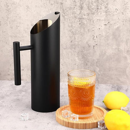 Funnymoom 3 Pack 53oz/1.5l Stainless Steel Water Pitcher Modern Metal Pitcher with Ice Guard Black Carafe Drink with Handle or Iced Hot Drink Tea Juice Coffee Beer - Image 4