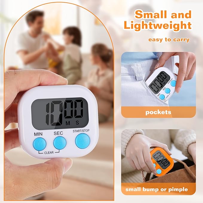 12 Pack Digital Kitchen Timers for Cooking, Small Magnetic Countdown Classroom Timer for Teachers Kids, Big Digits Loud Alarm Backing Stand Timers for Kitchen, Shower, Study, Work, Exercise Training - Image 8