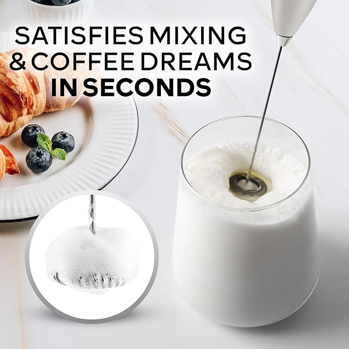 Zulay Kitchen Powerful Milk Frother Wand With 4 AA Duracell Batteries - Ultra Fast Handheld Drink Mixer - Electric Whisk Foam Maker for Coffee, Lattes, Cappuccino, Matcha & Creamer - Light Gray - Image 2