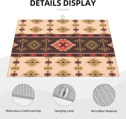American Aztec Dish Drying Mat Traditional Ethnic Style Design Geometric Drying Rack Pad Countertop Dishes Ultra Absorbent Microfiber Kitchen Counter Mat 18x24 Inch