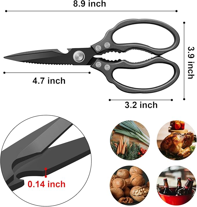 CGBE Kitchen Scissors, Multi-Purpose Kitchen Shears, Heavy Duty Dishwasher Safe Food Scissors for Chicken, Poultry, Fish, Meat & Herbs with Non-Slip Grips - ALL Black - Image 3