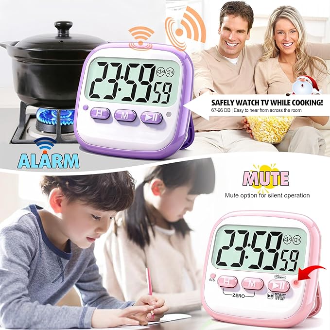 Antonki 2 Pack Classroom Timers for Kids Teachers, Magnetic Countdown Digital Kitchen Timer for Cooking, Study, Exercise, Games, Time Mangement - Loud/Silent Mode - Battery Included - Image 8