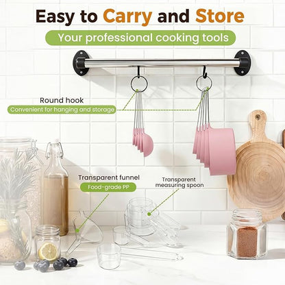 16PCS Measuring Cups and Spoons Set, Measuring Spoon Set with Metric and US Measurements, Fits for Measuring Dry and Liquid (Pink) - Image 7