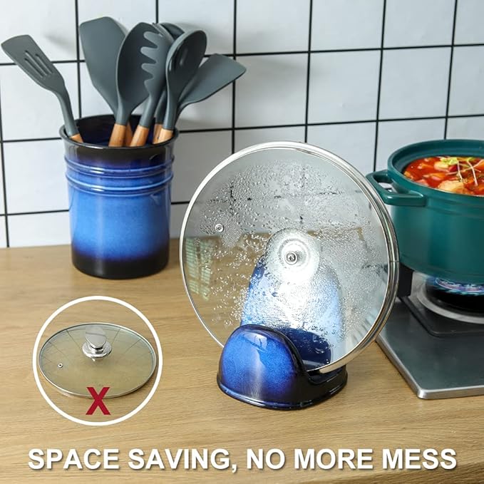 Nihow Pot Lid Holder and Spoon Rest for Kitchen Counter/Stove Top While Cooking - Heat Resistant & Dishwasher Safe - Elegant Black & Blue Sets - Image 7