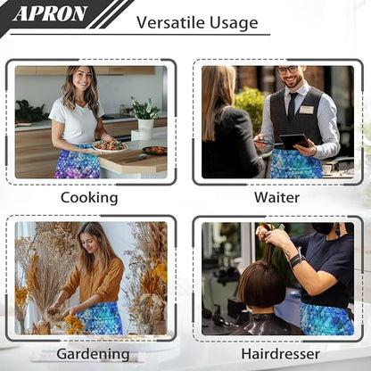 Server Apron with 3 Pockets, Waterproof Oil Waitress Waiter Half Apron for Restaurant Hotel Kitchen Cafe