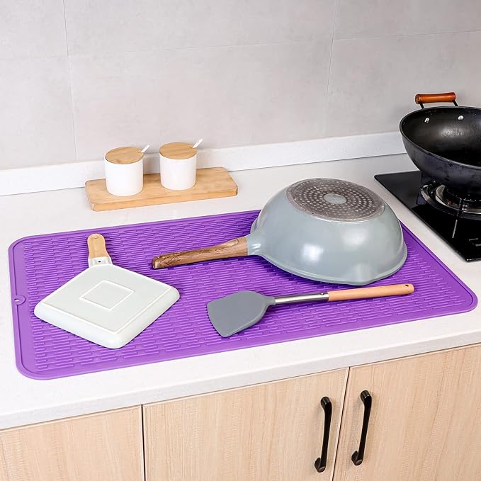 MicoYang Silicone Dish Drying Mat for Multiple Usage,Easy clean,Eco-friendly,Heat-resistant Silicone Mat for Kitchen Counter or Sink,Refrigerator or Drawer Liner Purple 4XL 32 inches x 18 inches - Image 8