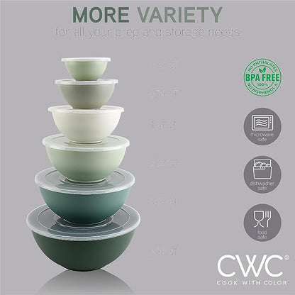 COOK WITH COLOR Mixing Bowls with Lids - 12 Piece Plastic Nesting Bowls Set includes 6 Prep Bowls and 6 Lids, Microwave Safe Mixing Bowl Set, Sage - Image 4