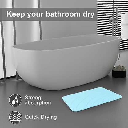 2 Pack Diatomaceous Earth Shower Mat, Stone Bath Mat, Nonslip Super Absorbent Fast-Drying Hard Bath Mat for Bathroom Shower Floor, 23.62 x 15.35 inch, Blue-Green