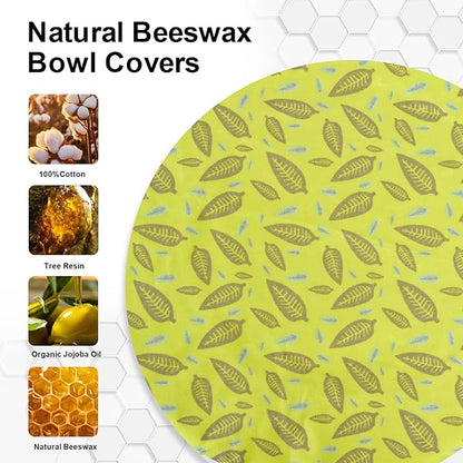 Reusable Bowl Covers for Bread Proofing（2 Large）- Cotton Beeswax Bowl Covers Reusable with Elastic Rim, Sourdough Bowl Cover for Food Storage and Food Preservation (10INCH) (leaves)
