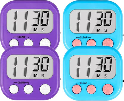 Timer for Kids Teachers Supplies Digital Kitchen Timers for Cooking Large Magnetic Classroom Timer 4Pack-Blue Purple